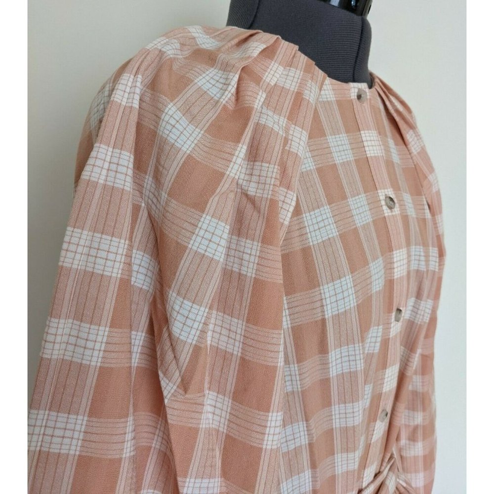 Witchery Womens Check Midi Shirt Dress Pastel Orange Long Sleeve Size 12 /14 NEW - Picture 8 of 12